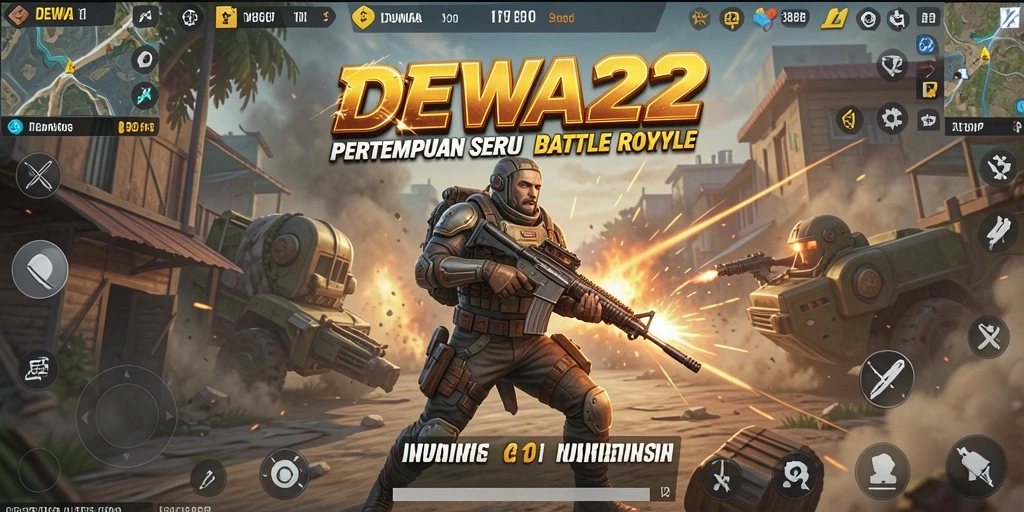 Tampilan gameplay DEWA22 yang penuh aksi di arena Battle Royale.