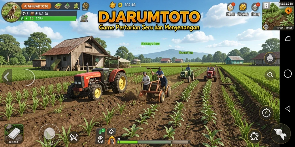 Tampilan gameplay DJARUMTOTO yang menampilkan aktivitas bertani yang seru.