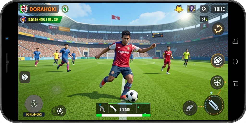 Tampilan menarik dari gameplay sepak bola di DORAHOKI.