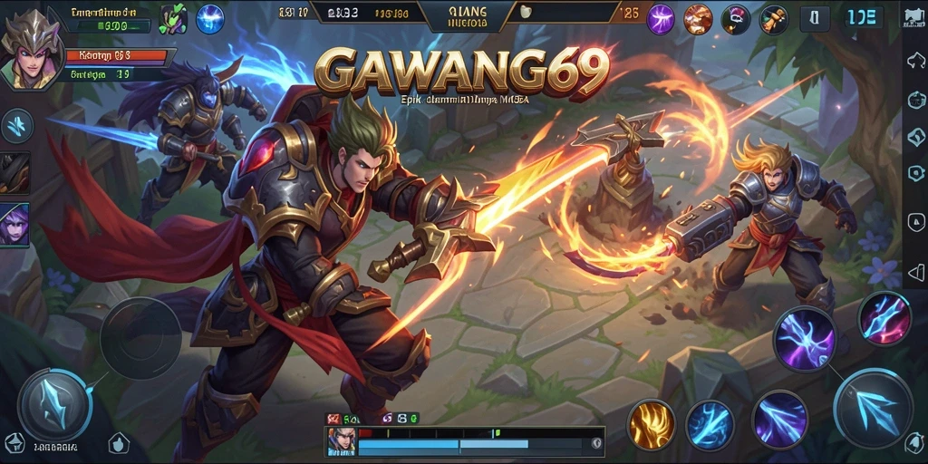 Screenshot utama GAWANG69 menunjukkan pertempuran tim yang seru dalam permainan MOBA.